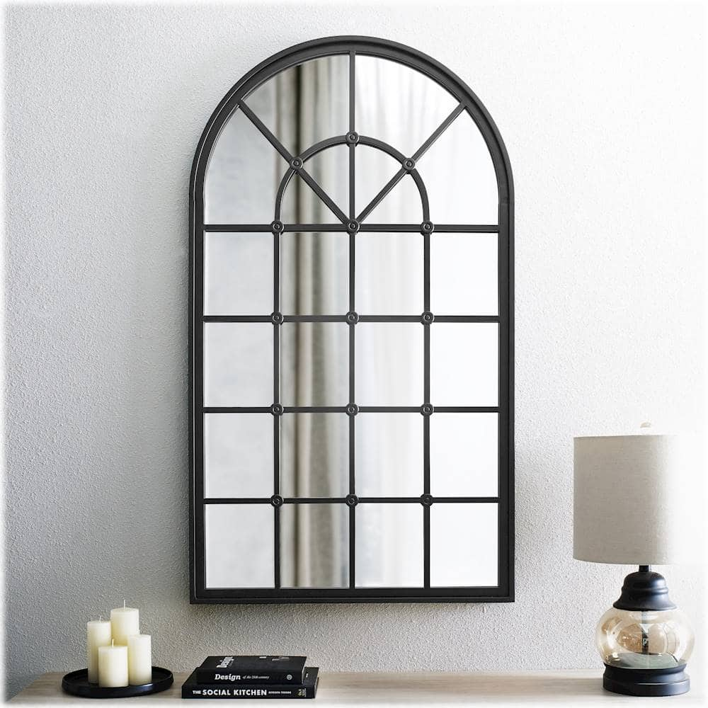 Best Buy: Walker Edison Arched Windowpane Wall Mirror Black Bb50archbl