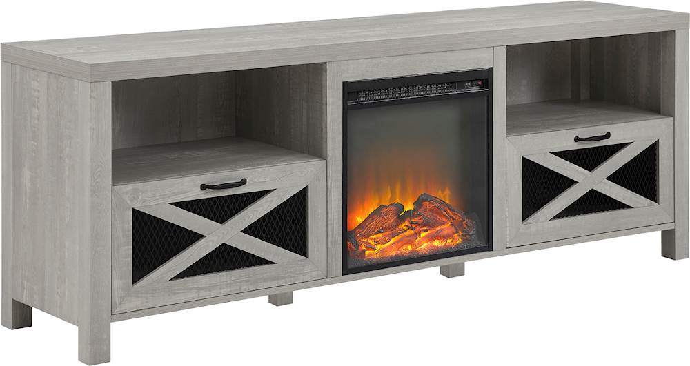 Angle View: Walker Edison - Modern Farmhouse Drop Door Cabinet Fireplace TV Stand for Most TVs up to 85" - Stone Wash