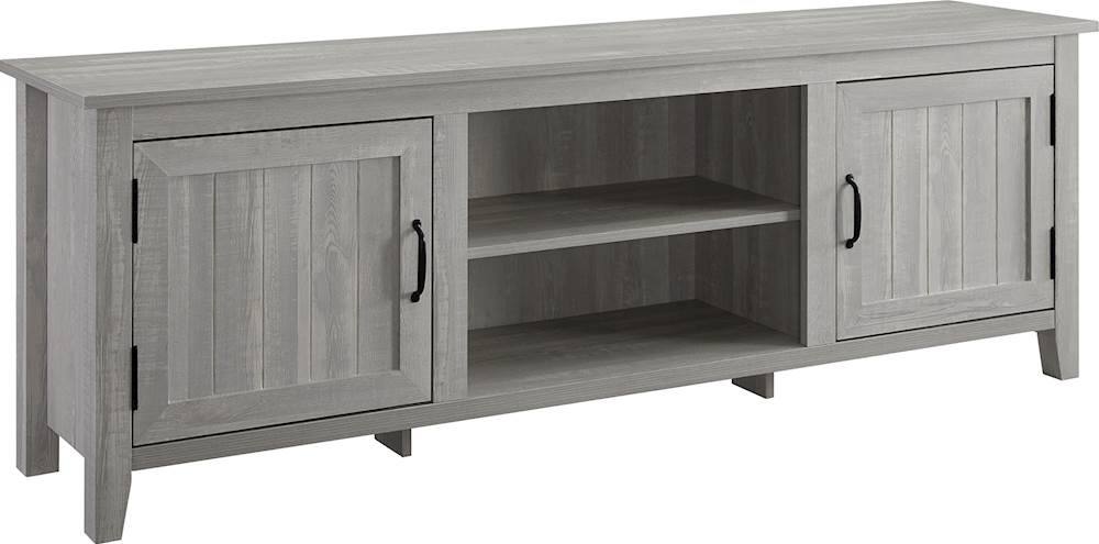 Angle. Walker Edison - 70" Modern Farmhouse Simple Grooved Door TV Stand for most TVs up to 80" - Stone Grey.
