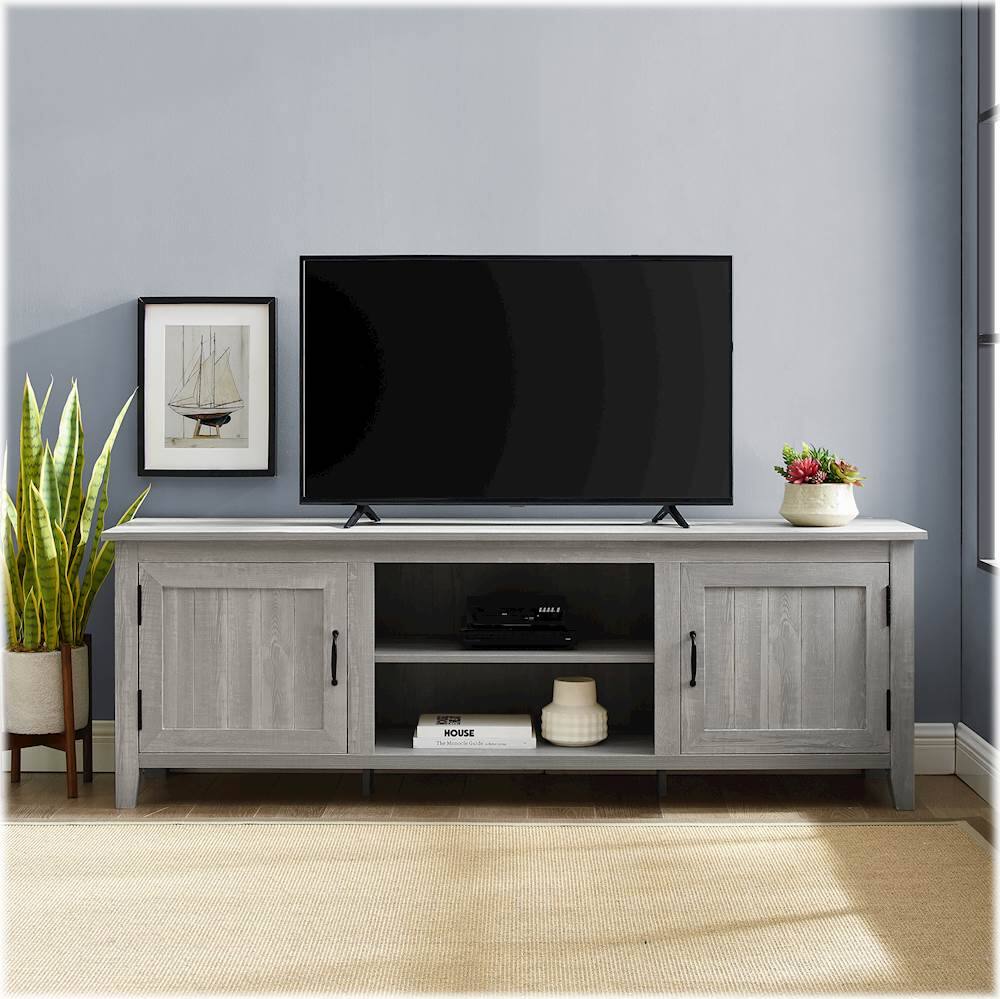 Alt View 12. Walker Edison - 70" Modern Farmhouse Simple Grooved Door TV Stand for most TVs up to 80" - Stone Grey.