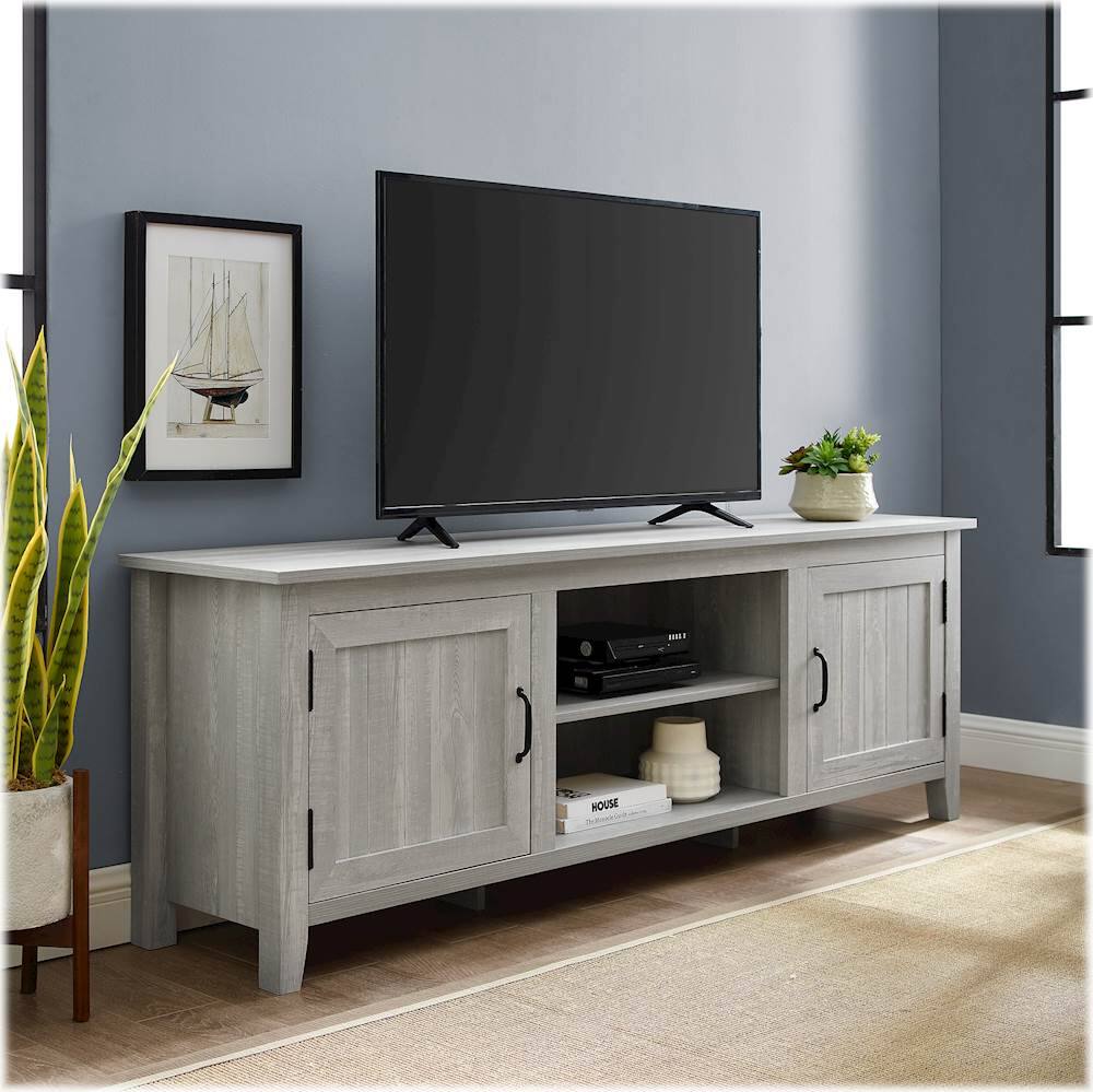 Alt View 13. Walker Edison - 70" Modern Farmhouse Simple Grooved Door TV Stand for most TVs up to 80" - Stone Grey.