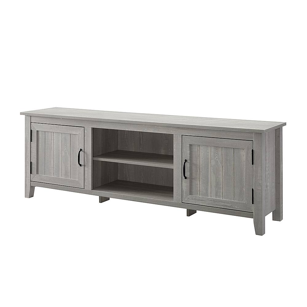 Left. Walker Edison - 70" Modern Farmhouse Simple Grooved Door TV Stand for most TVs up to 80" - Stone Grey.