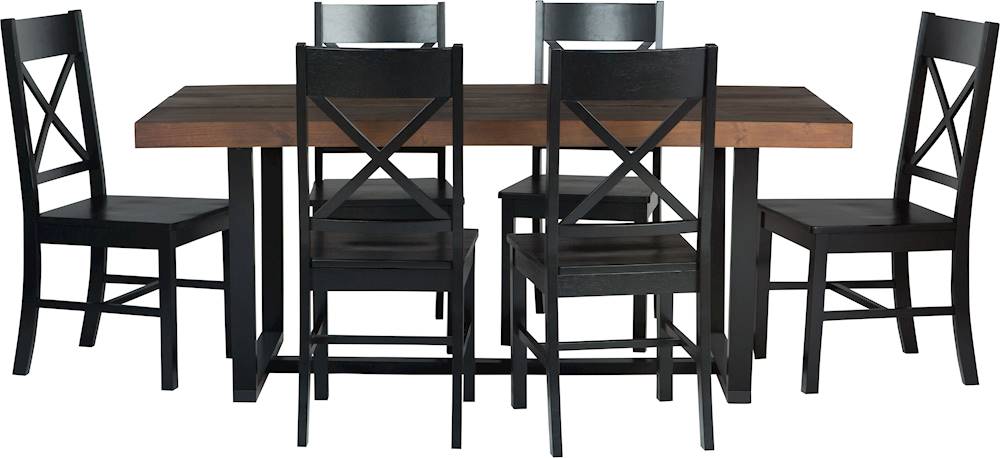 Walker Edison Rectangular Farmhouse, Black Wood Dining Room Table And Chairs