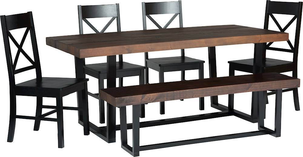 Angle View: Walker Edison - Rectangular Farmhouse Wood Dining Table (Set of 6) - Mahogany/Black