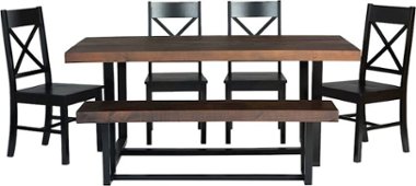 Walker Edison - Rectangular Farmhouse Wood Dining Table (Set of 6) - Mahogany/Black - Front_Zoom