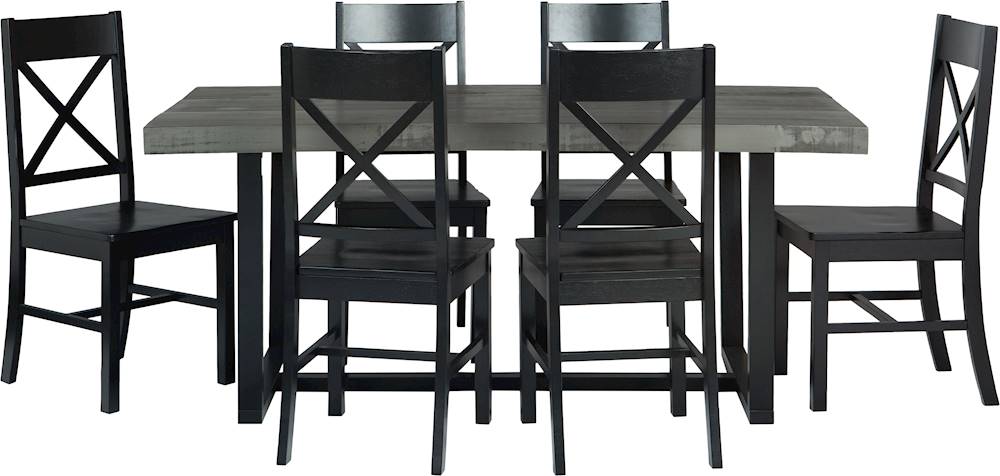 Walker Edison Rectangular Farmhouse, Black Wood Dining Table And Chairs