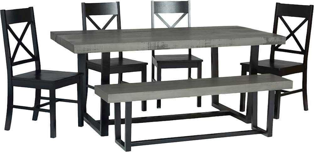 Angle View: Walker Edison - Rectangular Farmhouse Wood Dining Table (Set of 6) - Gray/Black