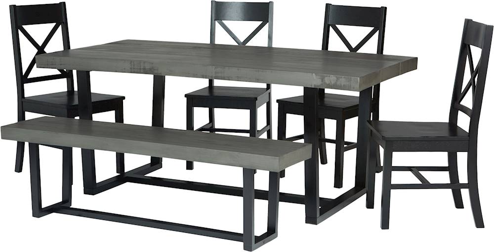 Left View: Walker Edison - Rectangular Farmhouse Wood Dining Table (Set of 6) - Gray/Black