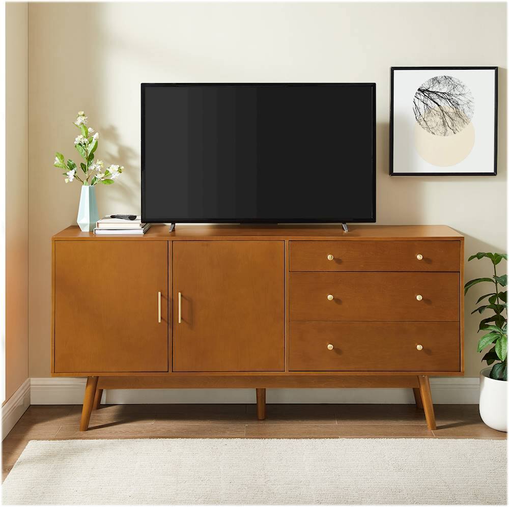 Walker Edison Mid Century Modern 2 Shelf 3 Drawer Sideboard Acorn