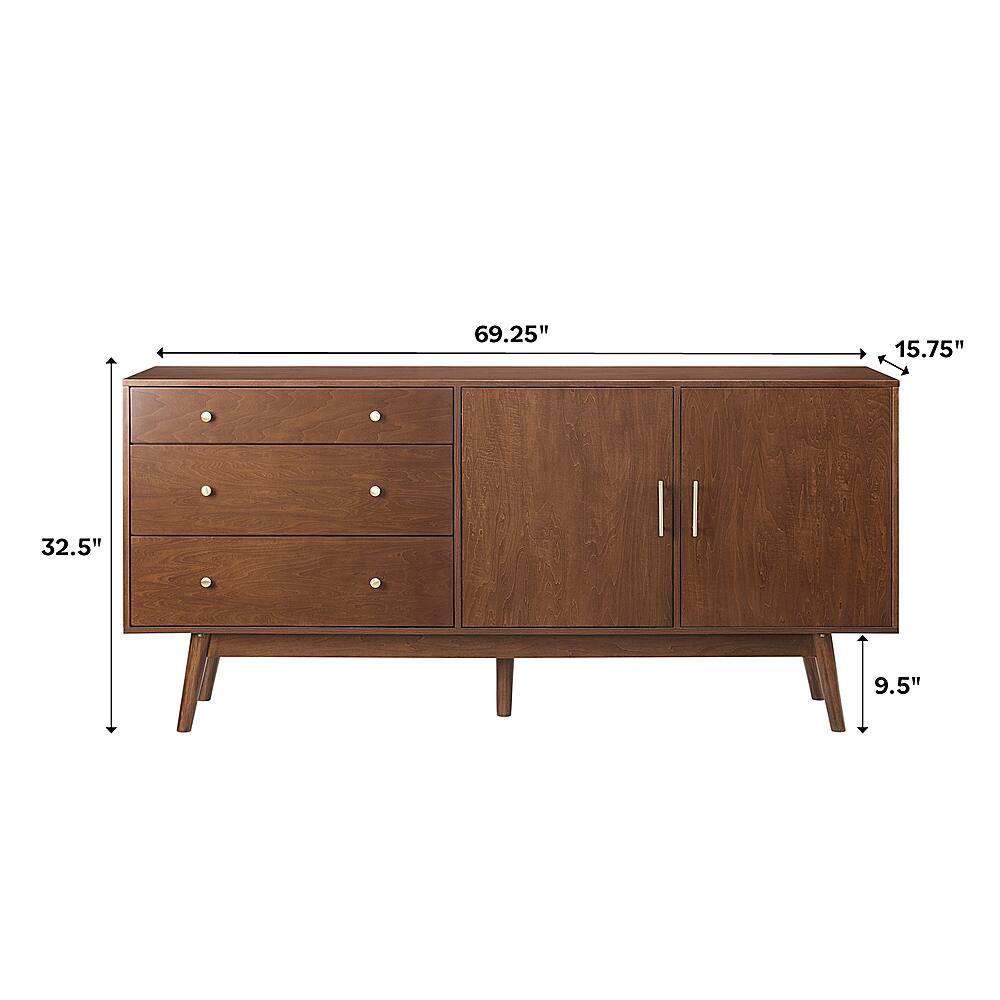 Walker Edison Mid Century Modern 2 Shelf 3 Drawer Sideboard Acorn