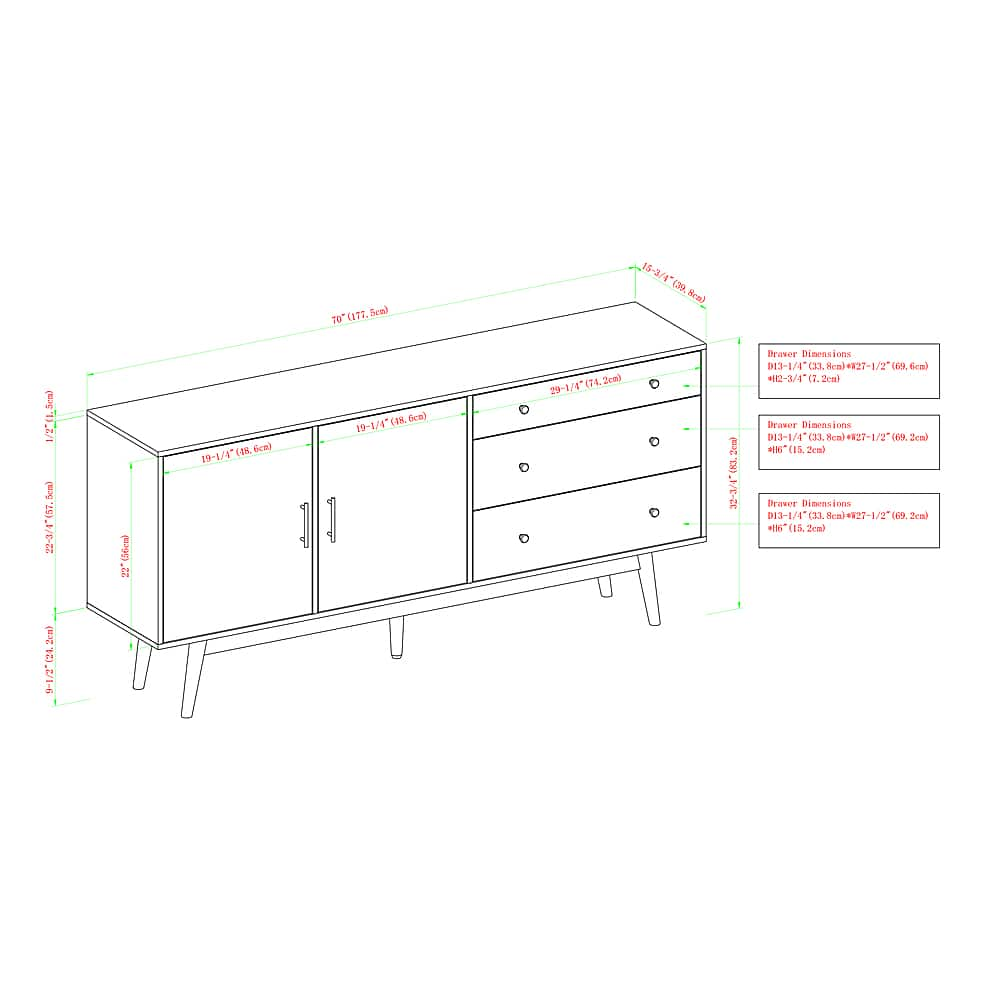 Walker Edison Mid-Century Modern 2-Shelf 3-Drawer Sideboard Acorn ...