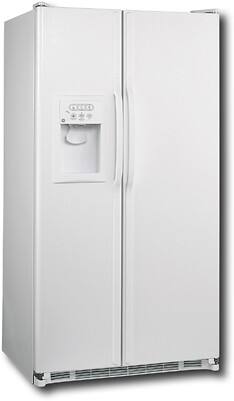 Angle Standard. GE - 25.0 Cu. Ft. Side-by-Side Refrigerator - White.