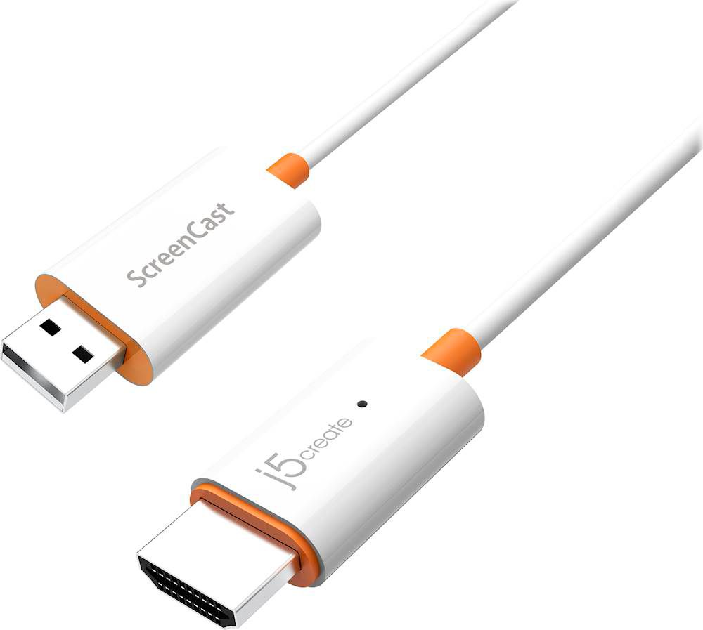 Left View: j5create - ScreenCast 5G Wireless HDMI Adapter for MacOS, iOS, Android and Windows - White