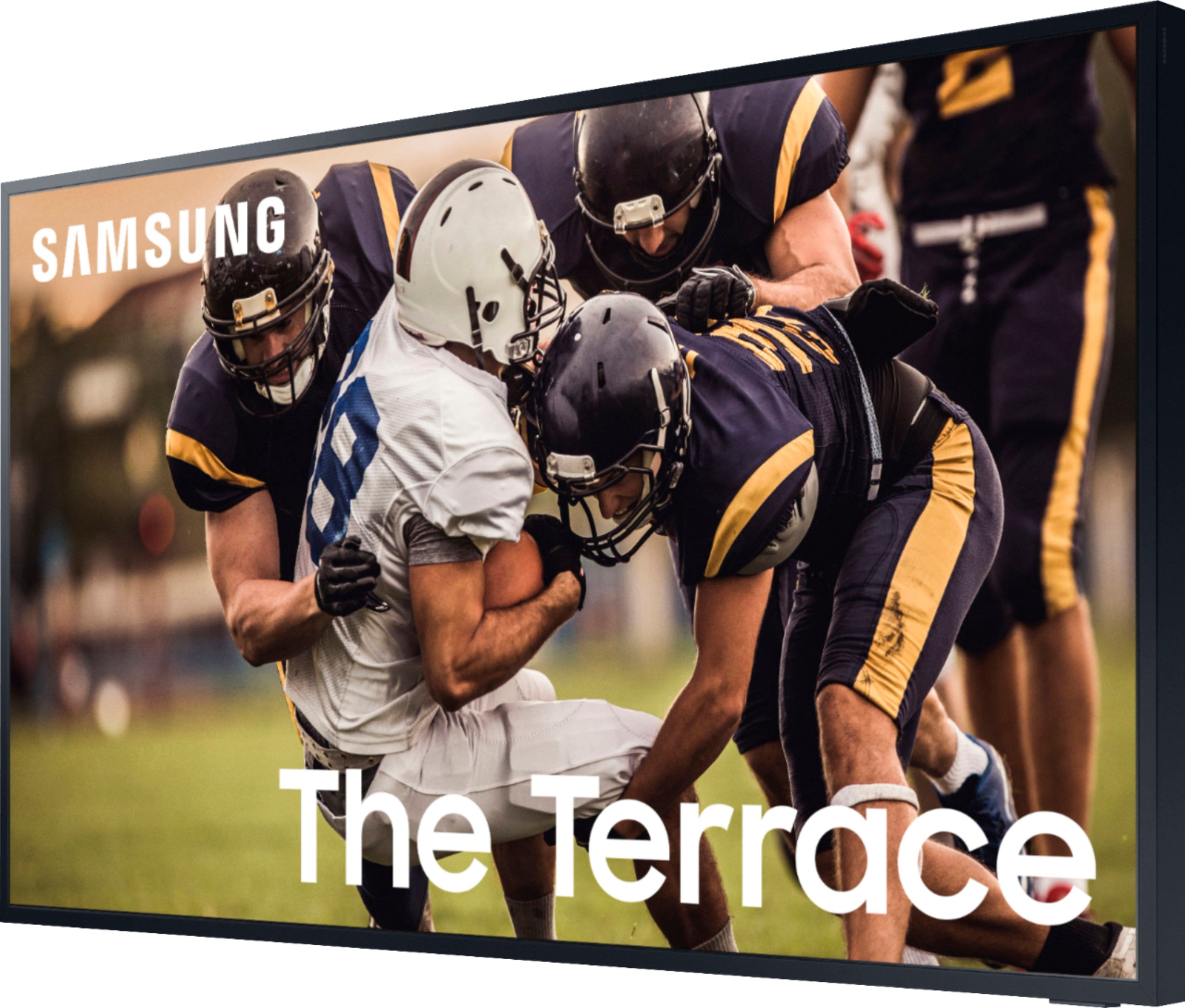 Left. Samsung - The Terrace Series 75" Class LED Outdoor Partial Sun 4K UHD Smart Tizen TV - Titan Black.