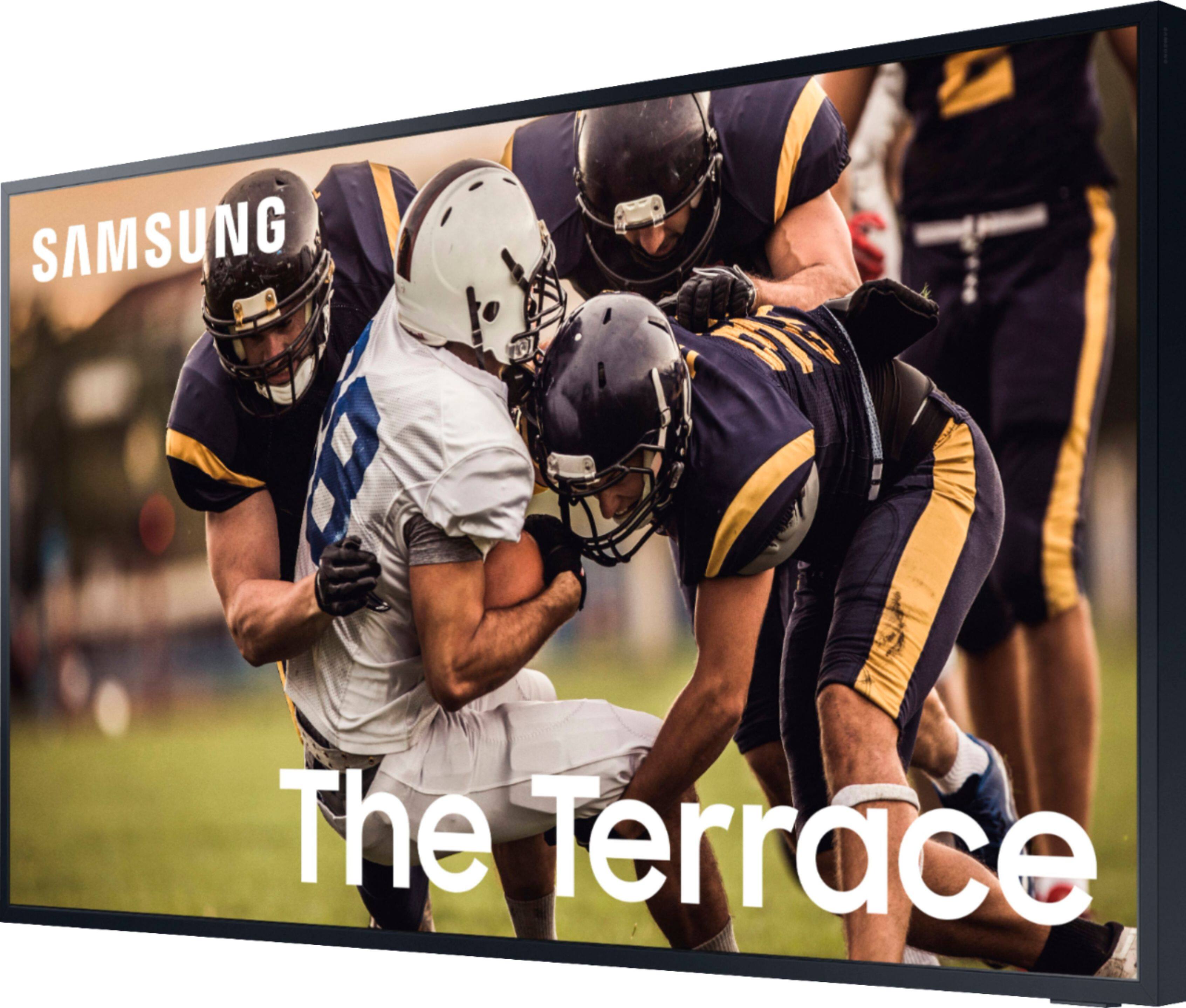 Left. Samsung - The Terrace Series 75" Class LED Outdoor Partial Sun 4K UHD Smart Tizen TV - Titan Black.