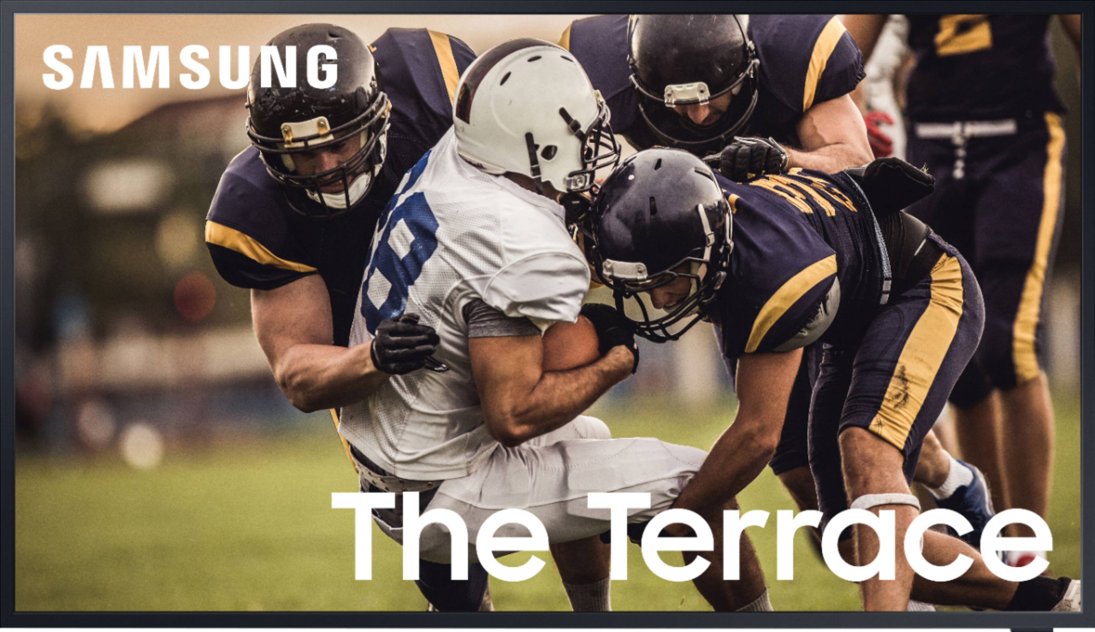 Front. Samsung - The Terrace Series 65" Class LED Outdoor Partial Sun 4K UHD Smart Tizen TV - Titan Black.