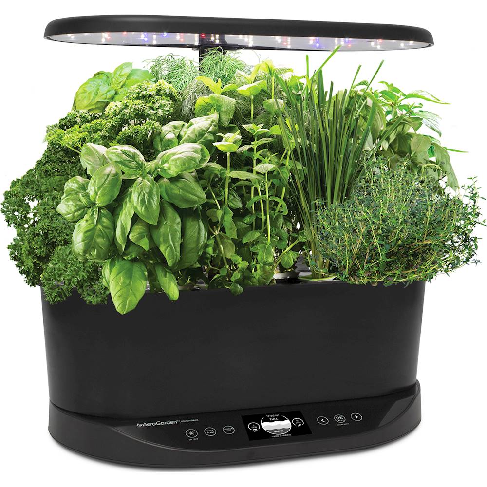 Left View: AeroGarden - Bounty Elite - Easy Setup - Healthy Eating Garden kit - 9 Gourmet Herb pods included - App Capability - Stainless steel