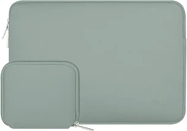 Front. mosiso - 14-inch Neoprene Laptop Sleeve with Small Pouch - Antique Green.