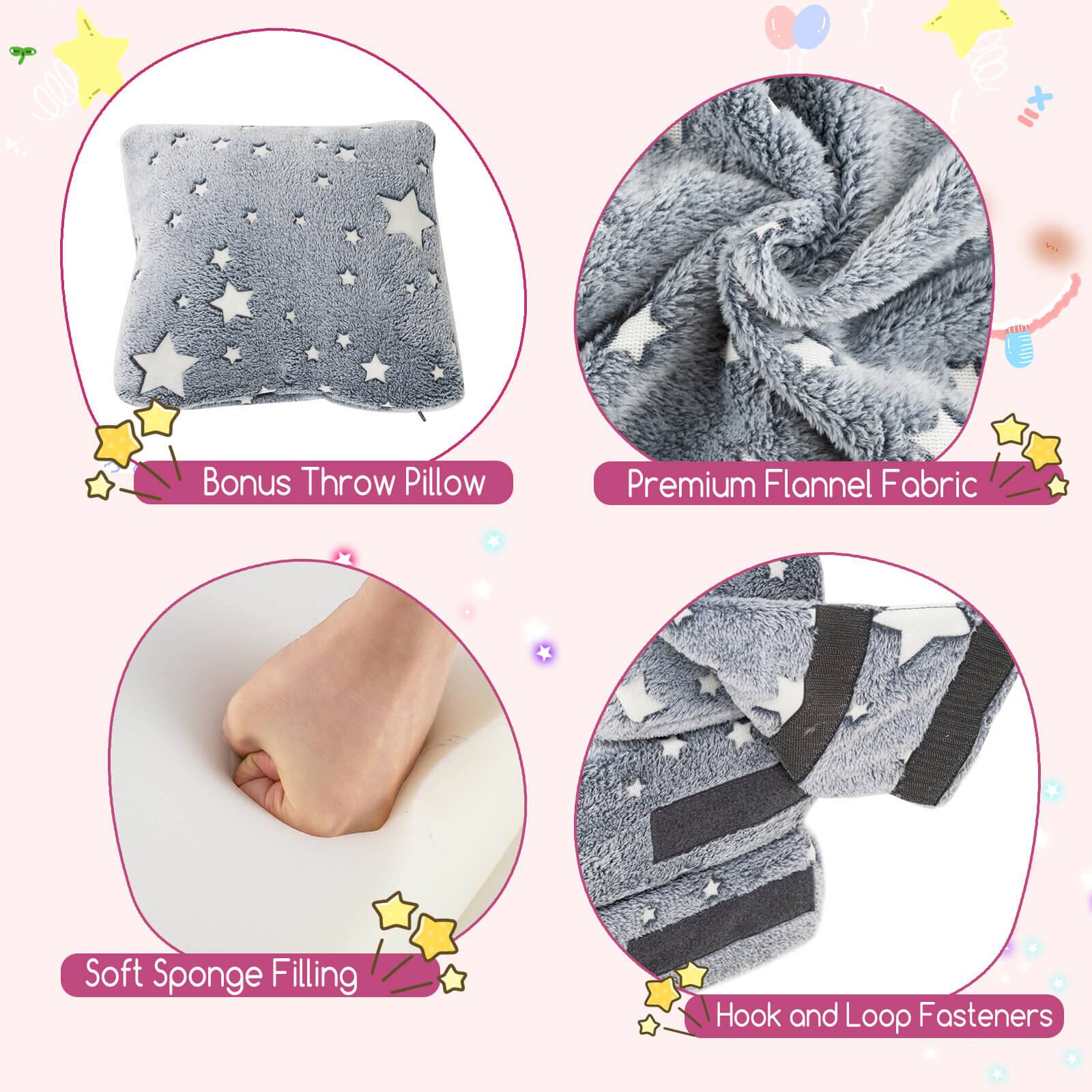 - Bonus Throw Pillow
- Premium Flannel Fabric
- Soft Sponge Filling
- Hook and Loop Fasteners