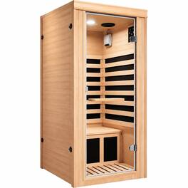 RYHNUYNE - 1020W Canadian Hemlock Mini Far Infrared Sauna, Single Seat, 73 cm x 63 cm x 150 cm Interior, Epoxy Heating Board - Ameican White Oak