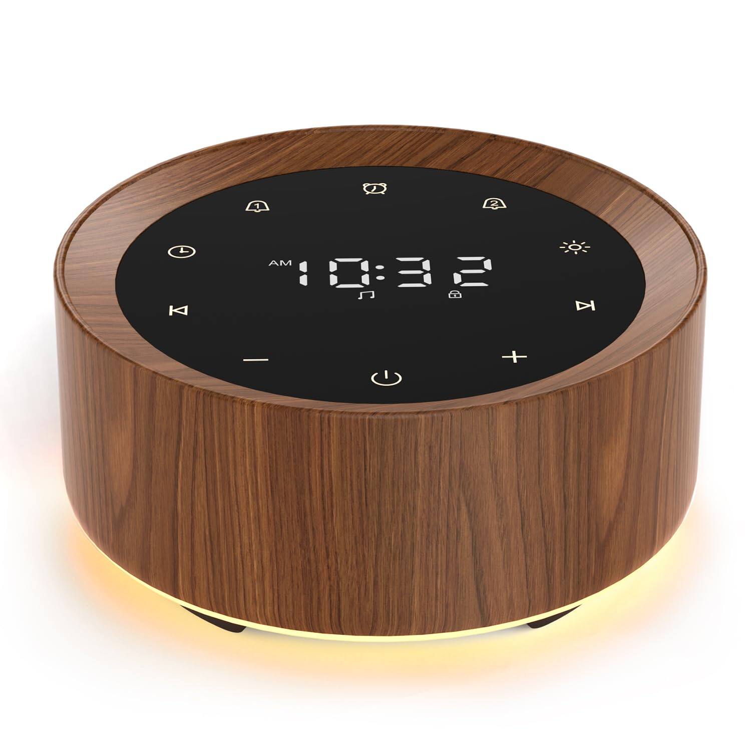 Front. Dazzed Corner - 20 Soothing Sounds White Noise Machine with Alarm Clock & Night Light for Babies and Adults - Wood.