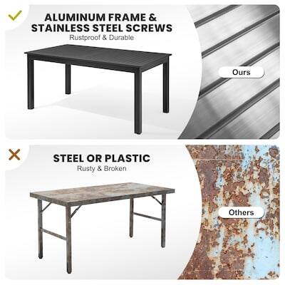 ALUMINUM FRAME & STAINLESS STEEL SCREWS  
Rustproof & Durable  
Ours  

STEEL OR PLASTIC  
Rusty & Broken  
Others
