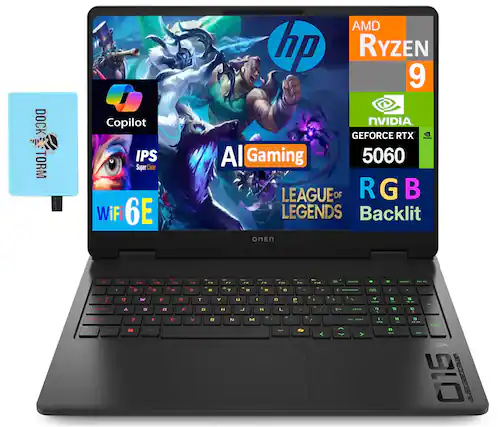 DOCK-1 DOCK TORM Copilot IPS Super Clear WiFi 6E AMD Ryzen 9 NVIDIA GeForce RTX 5060 AI Gaming RGB Backlit LEAGUE OF LEGENDS OMEN