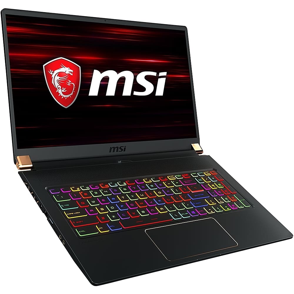 Left View: MSI - 17.3" Laptop - Intel Core i7 - 16GB Memory - NVIDIA GeForce RTX 2070 - 1TB SSD - Matte Black With Gold Diamond Cut