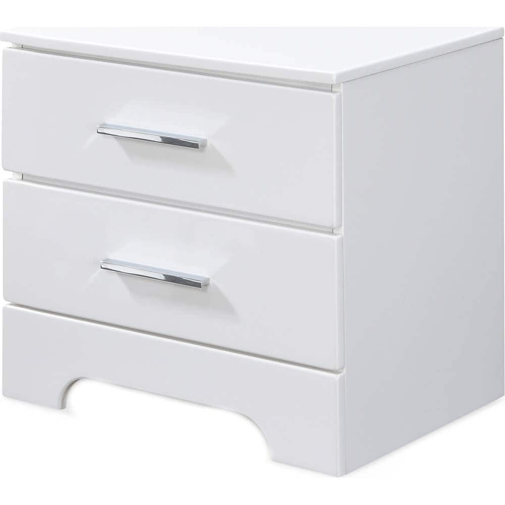 Left View: Click Decor - Hudson Transitional Wood 2-Drawer Night Stand - White