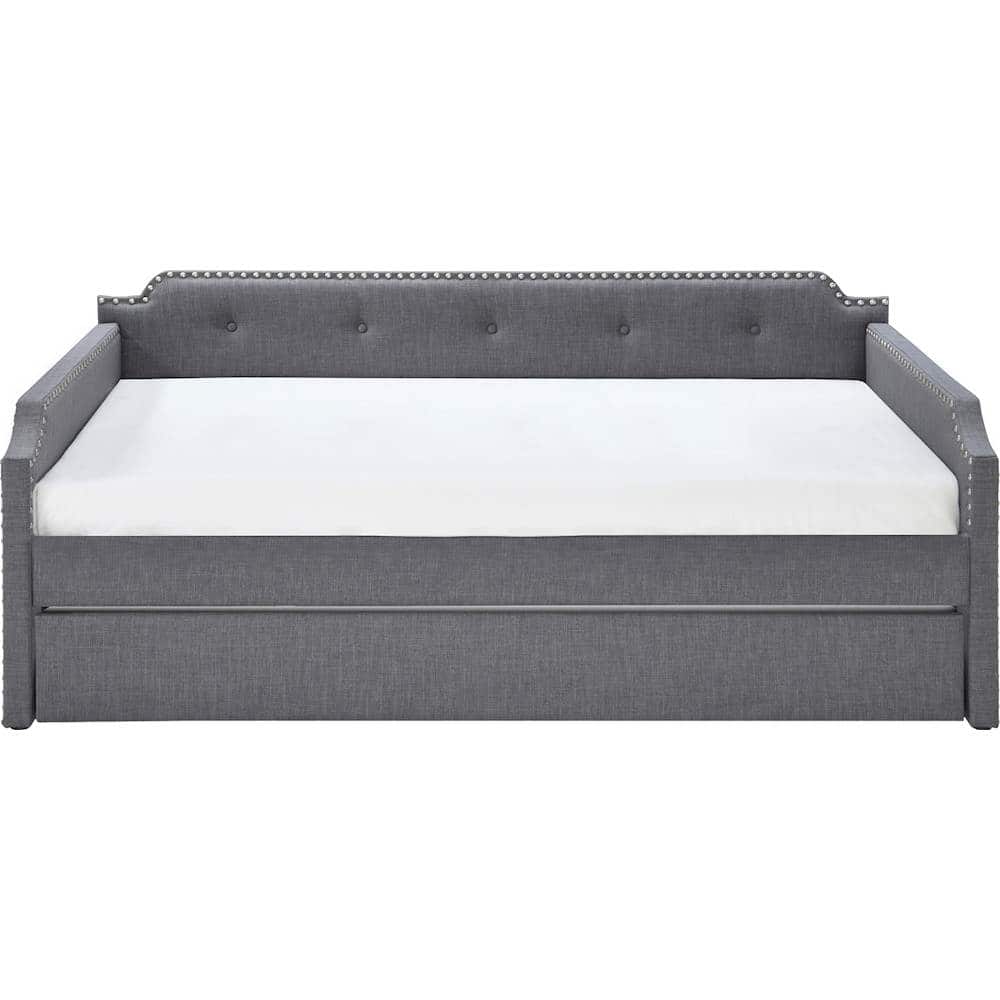 Click Decor - Bella 3-Seat Fabric Daybed Sofa with Under-Bed Trundle - Dark Gray - Front_Zoom