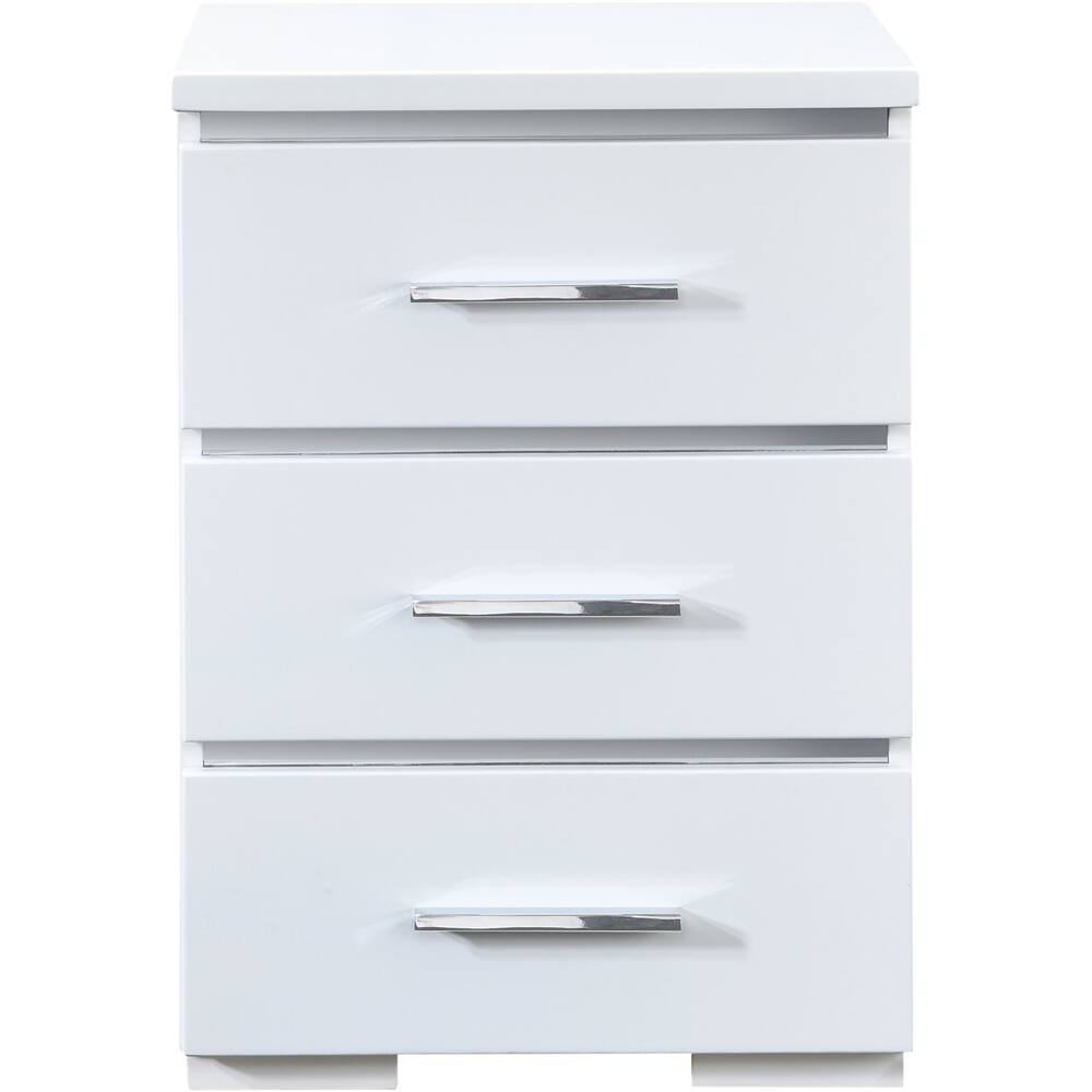 Front. Finch - Belmont Rectangular Modern Contemporary Wood 3-Drawer Night Stand - White.