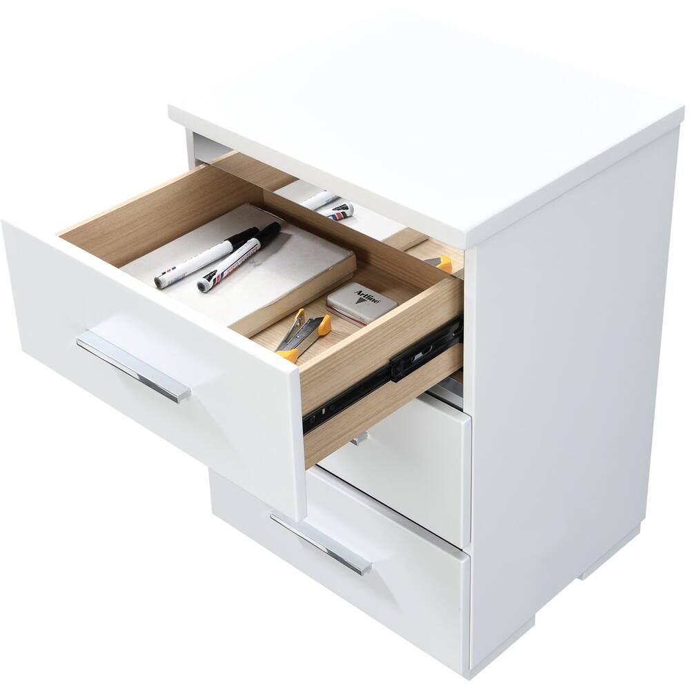 Alt View 11. Finch - Belmont Rectangular Modern Contemporary Wood 3-Drawer Night Stand - White.