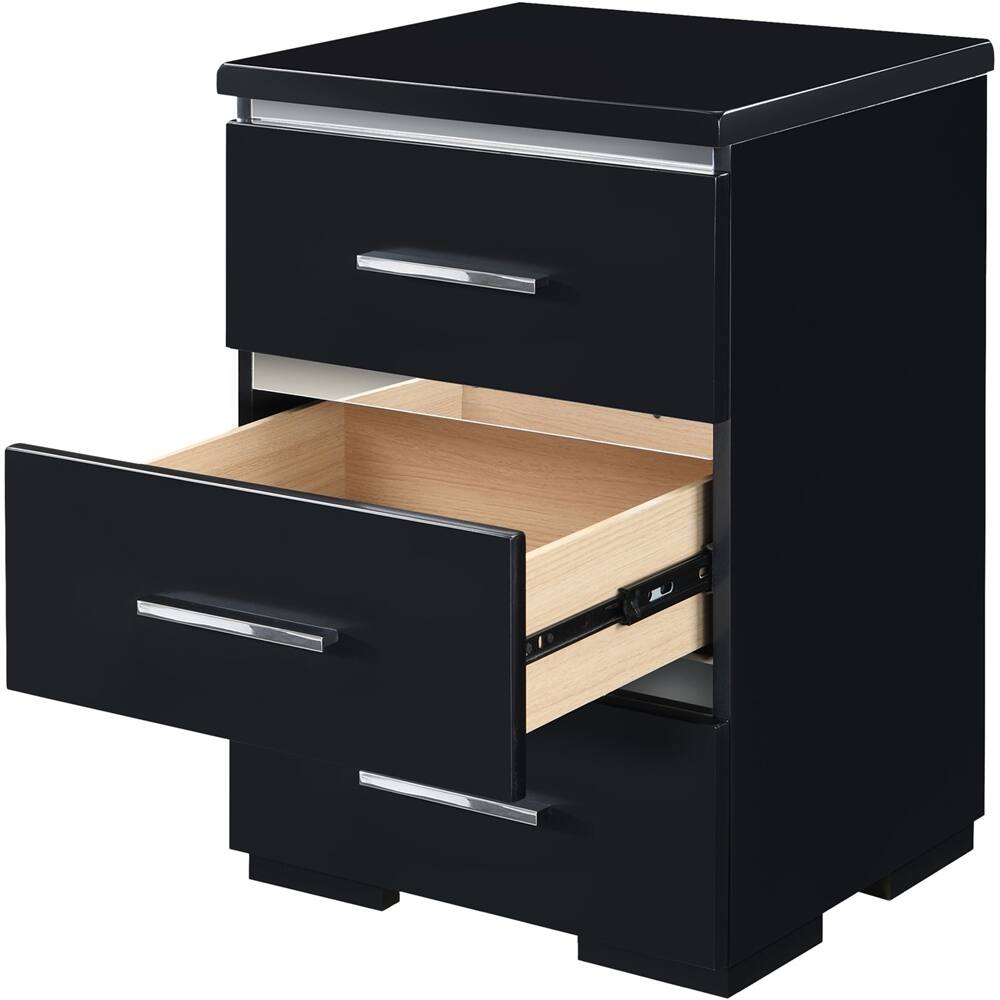 Alt View 11. Finch - Belmont Rectangular Modern Contemporary Wood 3-Drawer Night Stand - Black.