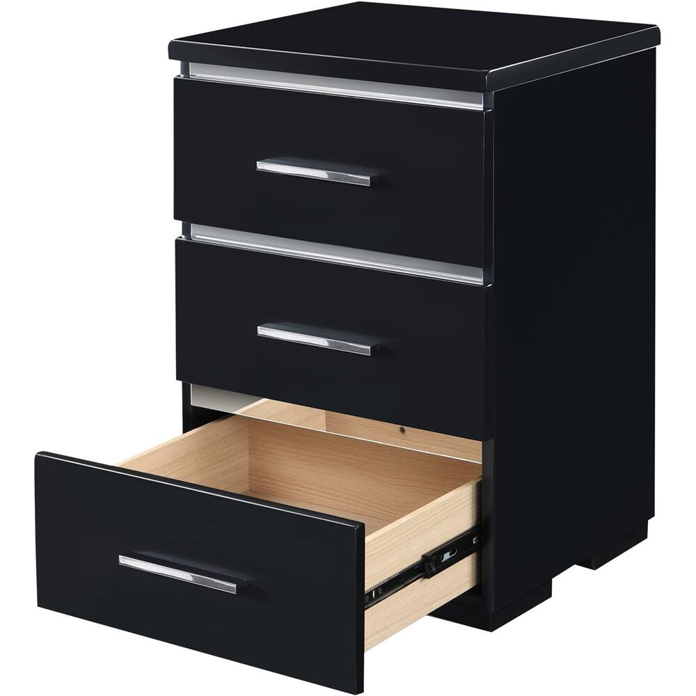 Alt View 12. Finch - Belmont Rectangular Modern Contemporary Wood 3-Drawer Night Stand - Black.