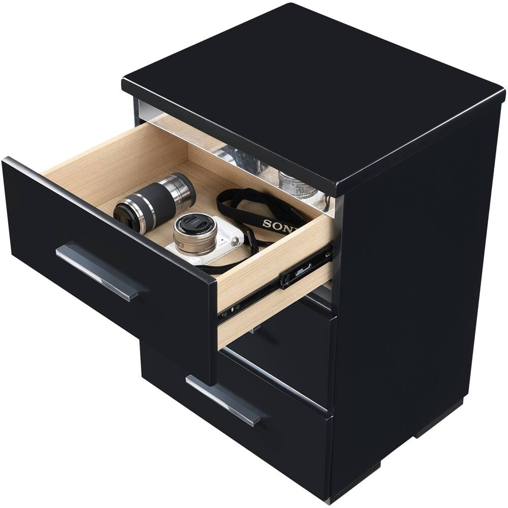Alt View 13. Finch - Belmont Rectangular Modern Contemporary Wood 3-Drawer Night Stand - Black.