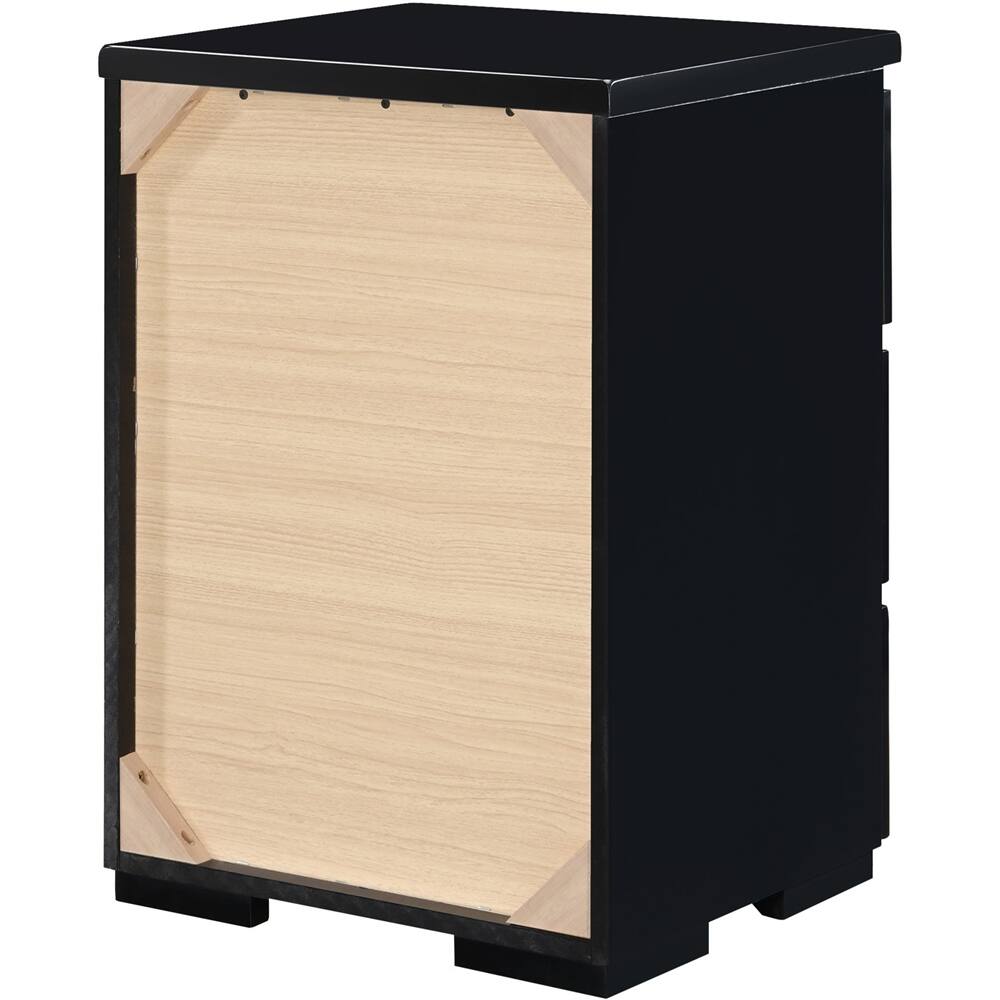 Alt View 14. Finch - Belmont Rectangular Modern Contemporary Wood 3-Drawer Night Stand - Black.