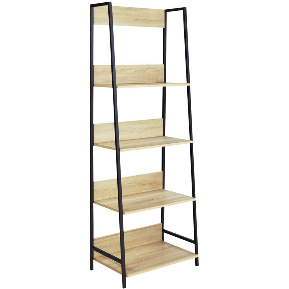 Left View: Finch - Bedford Modern Industrial Wood 4-Shelf Bookcase - Beige