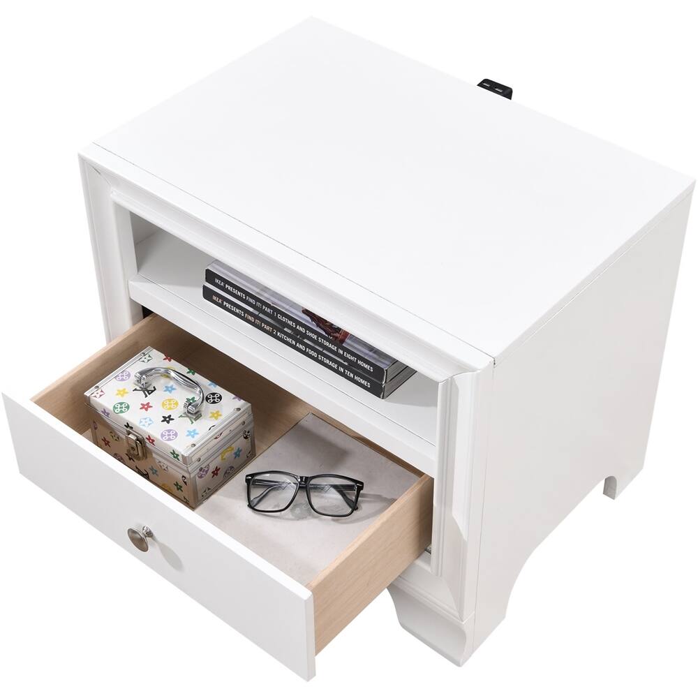 Alt View 11. Click Decor - Edmond Wood 1-Drawer Night Stand - White.