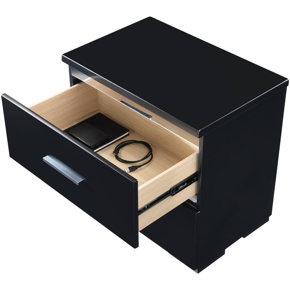 Alt View 11. Finch - Belmont Rectangular Modern Contemporary Wood 2-Drawer Night Stand - Black.