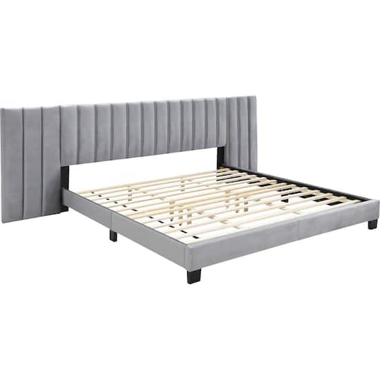 Finch Gramercy Modern Upholstered King Platform Bed Gray Velvet