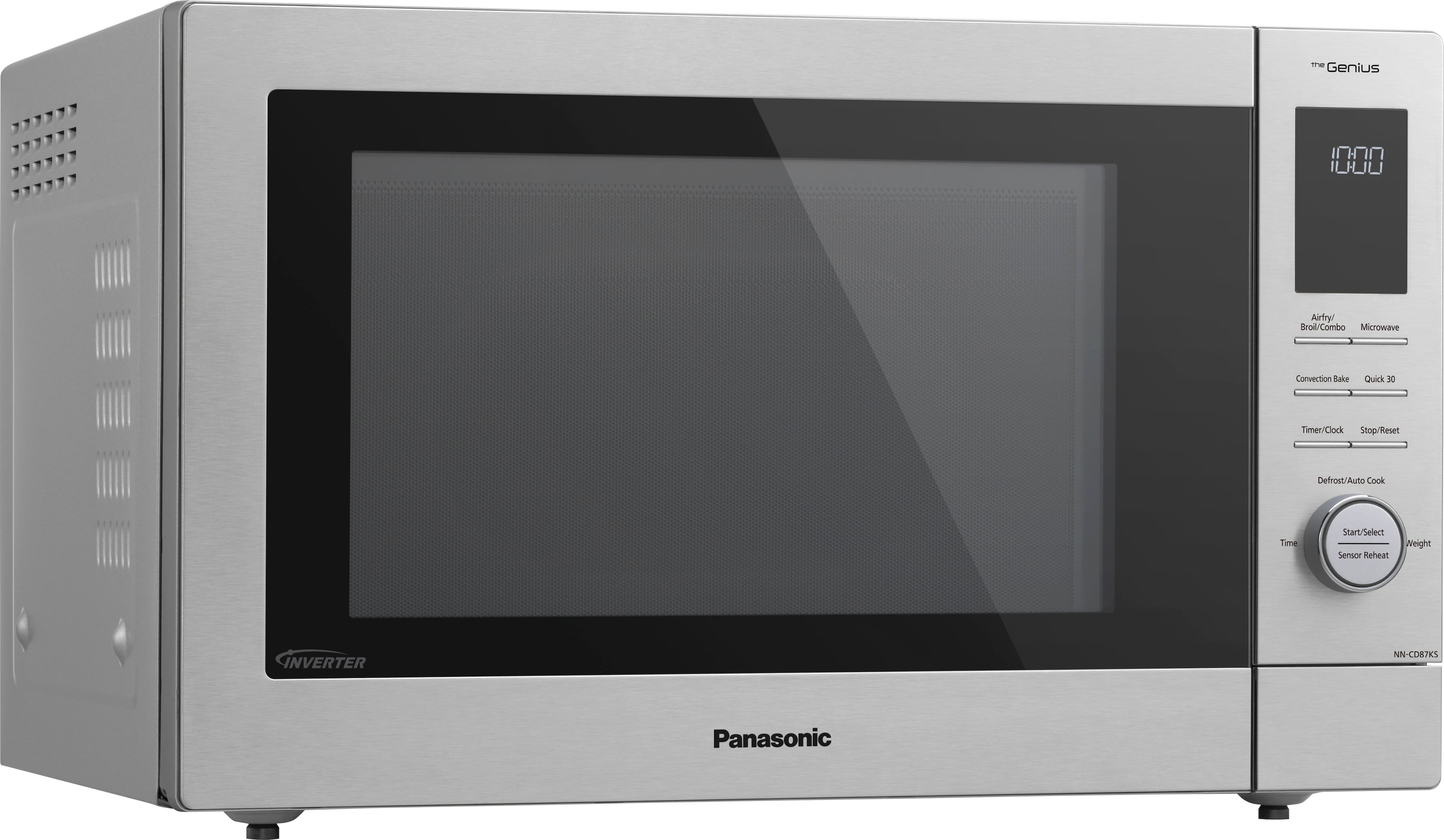 Left. Panasonic - 1.2 Cu. Ft. 1000 Watt HomeCHEF CD87KS 4-in-1 Multioven Microwave - Airfryer, Broiler, Convection, Inverter - Silver.