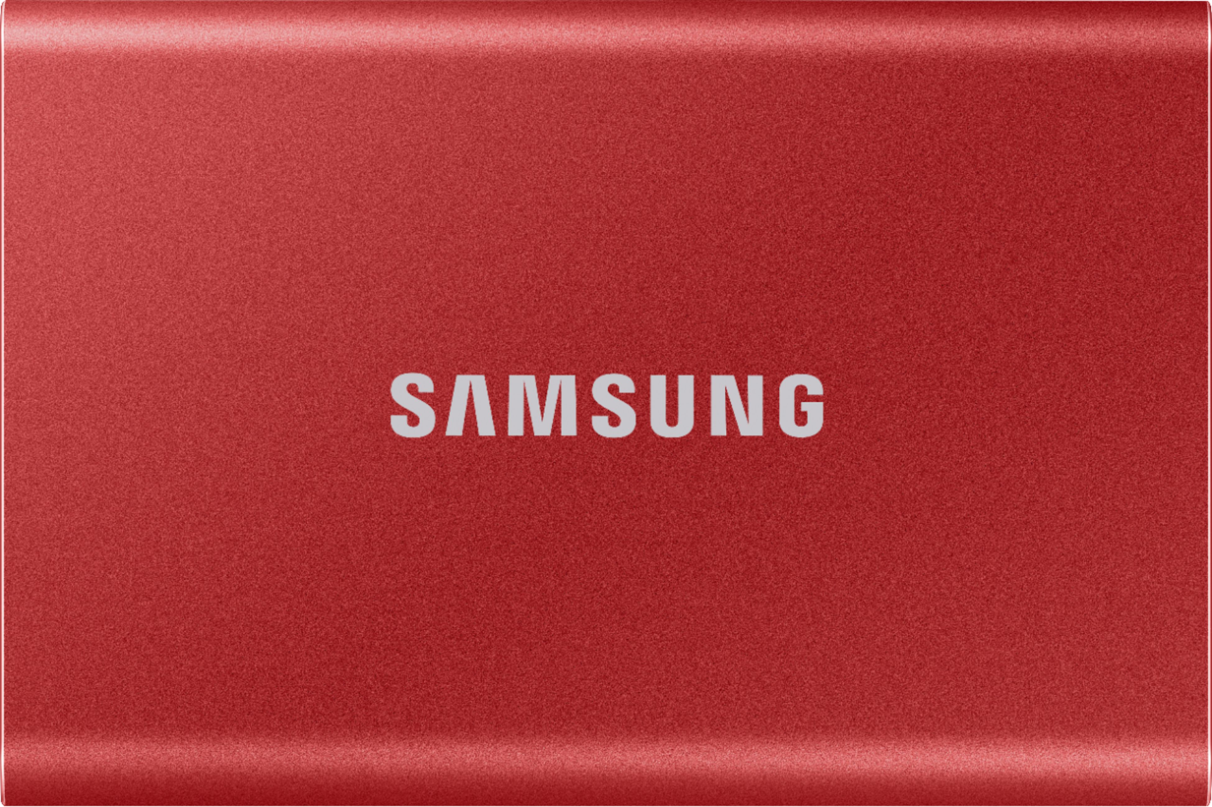 Samsung - T7 1TB External USB 3.2 Gen 2 Portable Solid State Drive with Hardware Encryption - Metallic Red