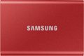 Front Zoom. Samsung - T7 1TB External USB 3.2 Gen 2 Portable Solid State Drive with Hardware Encryption - Metallic Red.