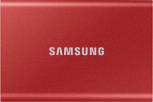 Samsung - T7 1TB External USB 3.2 Gen 2 Portable SSD with Hardware Encryption - Metallic Red - Front_Zoom