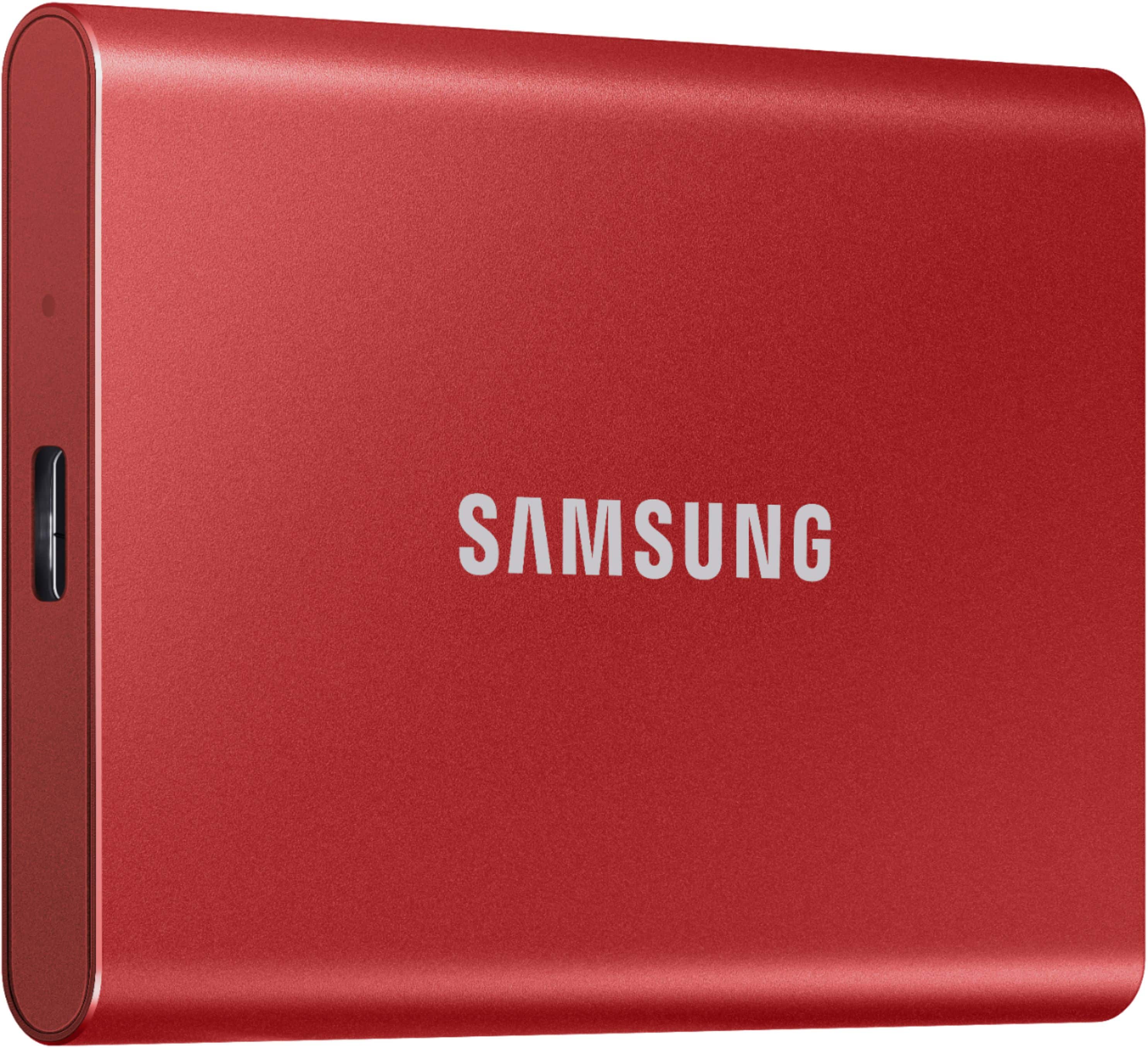 Alt View 11. Samsung - T7 1TB External USB 3.2 Gen 2 Portable SSD with Hardware Encryption - Metallic Red.