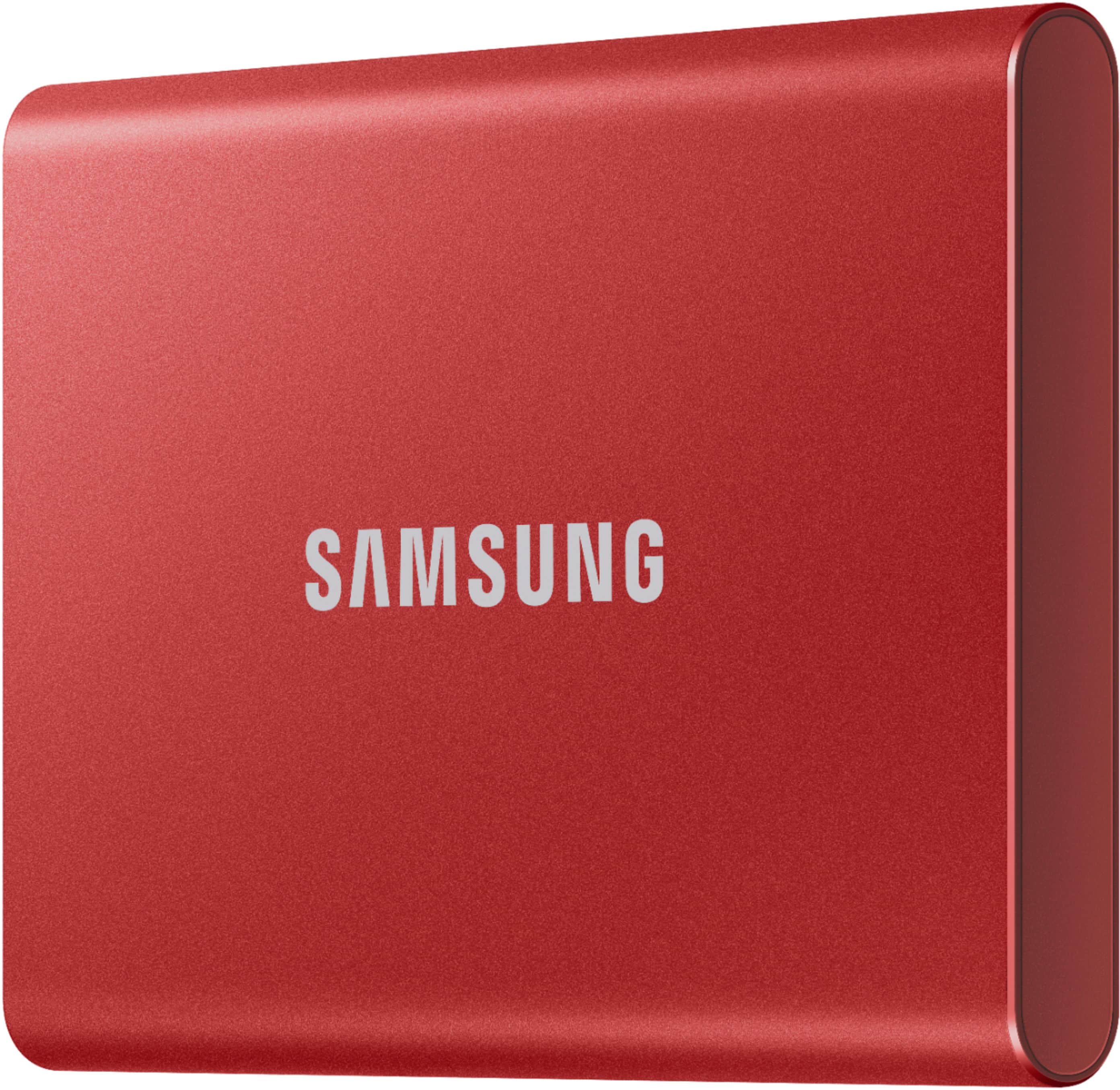 Alt View 12. Samsung - T7 1TB External USB 3.2 Gen 2 Portable SSD with Hardware Encryption - Metallic Red.