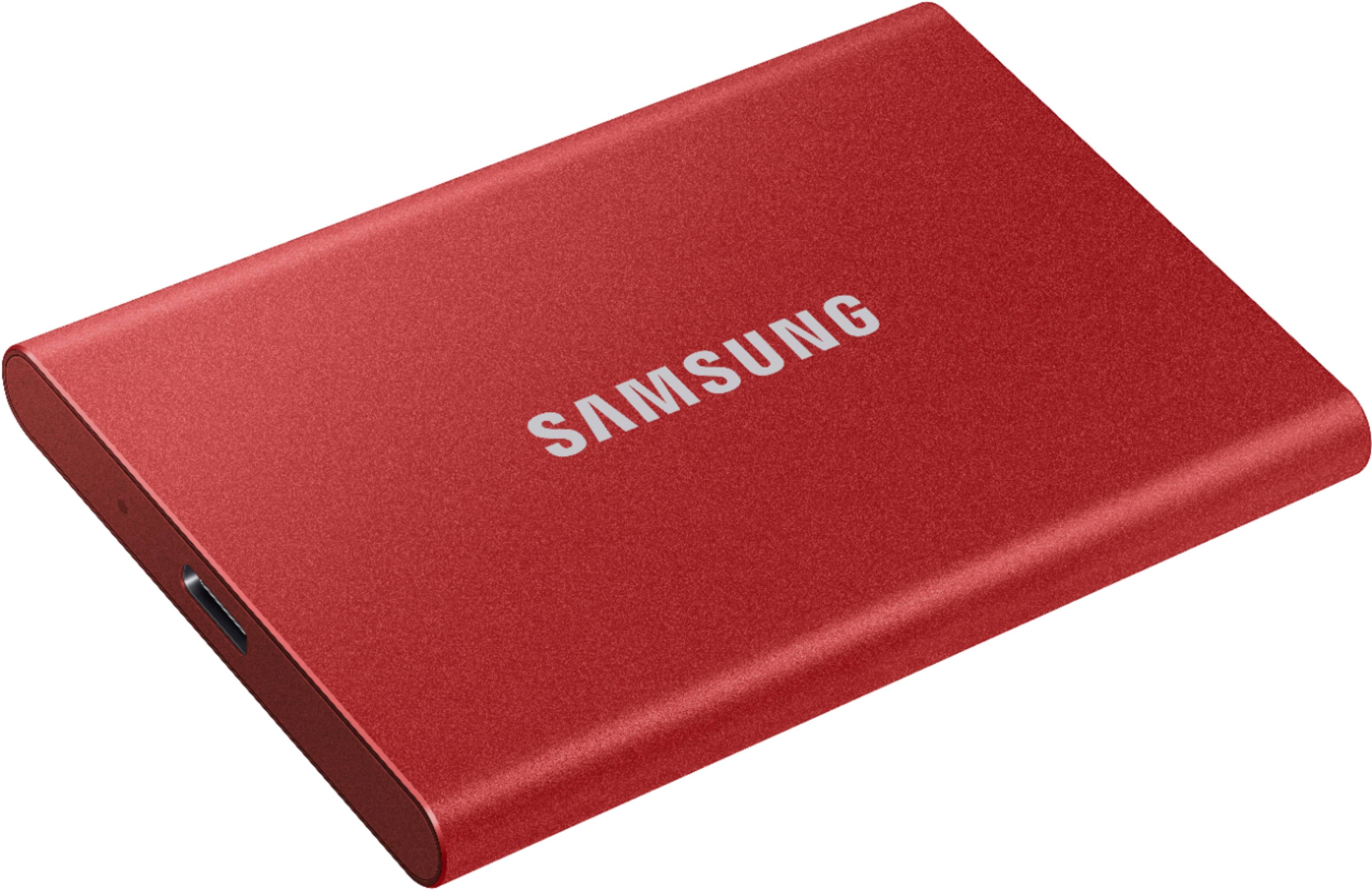 Alt View 14. Samsung - T7 1TB External USB 3.2 Gen 2 Portable SSD with Hardware Encryption - Metallic Red.