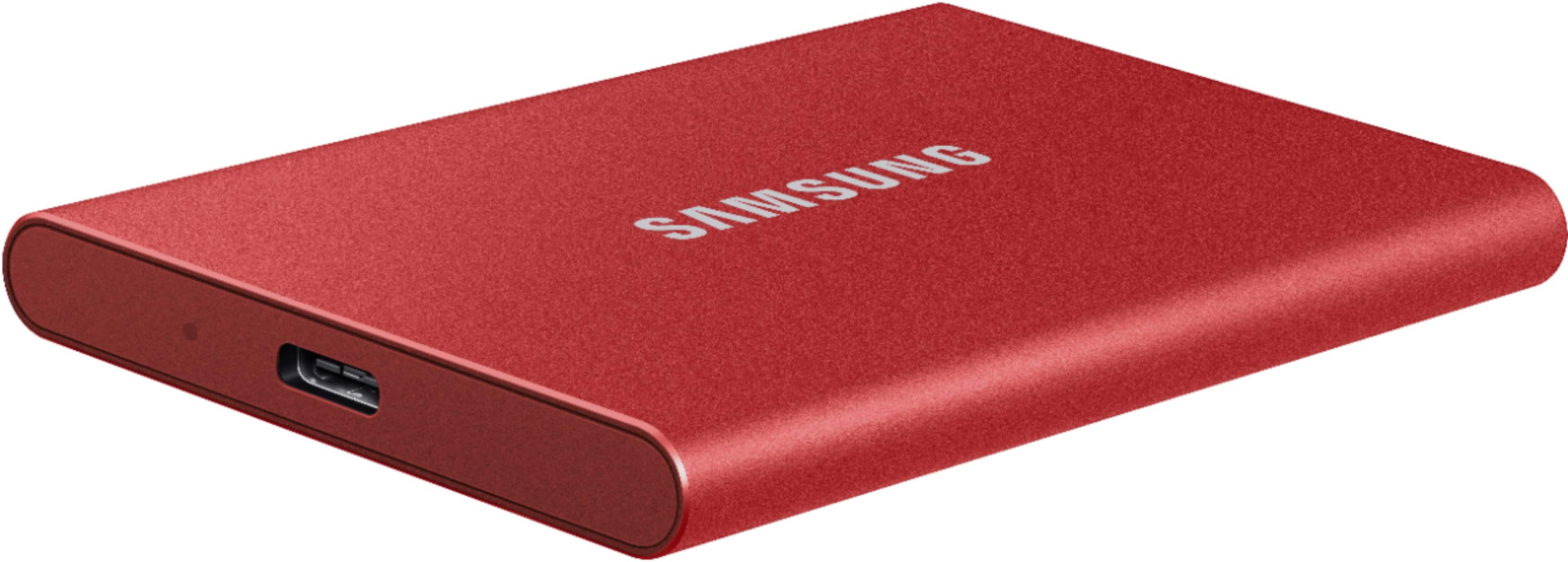 Alt View 15. Samsung - T7 1TB External USB 3.2 Gen 2 Portable SSD with Hardware Encryption - Metallic Red.