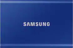 Front. Samsung - T7 1TB External USB 3.2 Gen 2 Portable SSD with Hardware Encryption - Indigo Blue.