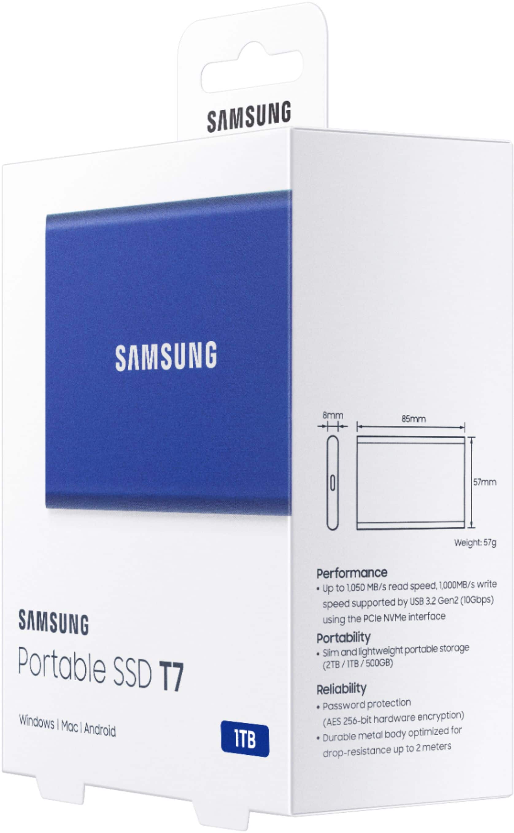 Alt View 18. Samsung - T7 1TB External USB 3.2 Gen 2 Portable SSD with Hardware Encryption - Indigo Blue.